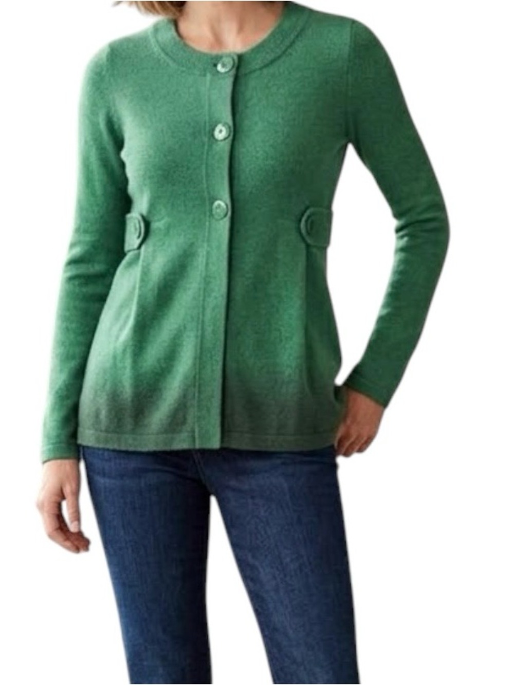 Banana Republic Retro Cashmere Wool Green Button Cardigan Sweater S Faux Belt